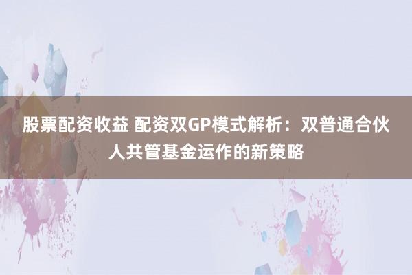 股票配资收益 配资双GP模式解析：双普通合伙人共管基金运作的新策略