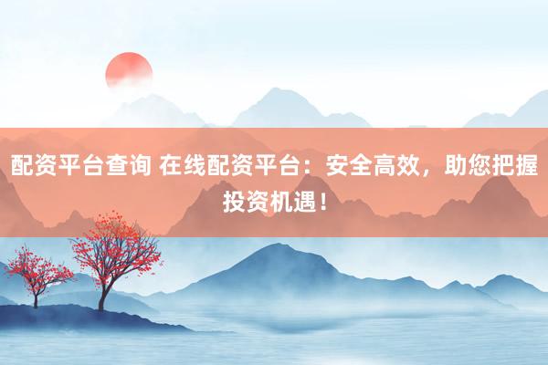 配资平台查询 在线配资平台：安全高效，助您把握投资机遇！