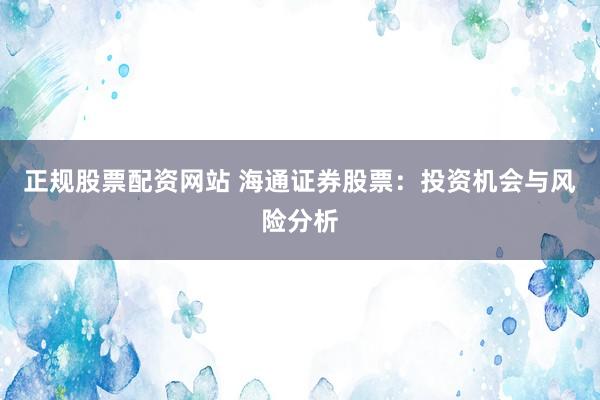 正规股票配资网站 海通证券股票：投资机会与风险分析