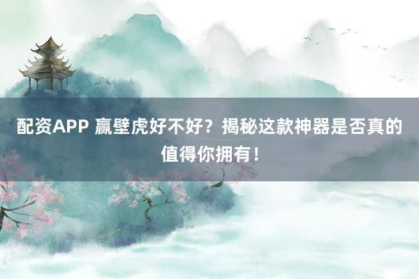 配资APP 赢壁虎好不好？揭秘这款神器是否真的值得你拥有！
