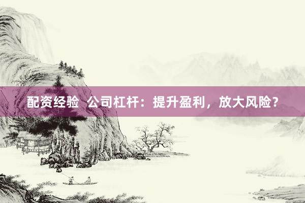 配资经验  公司杠杆：提升盈利，放大风险？