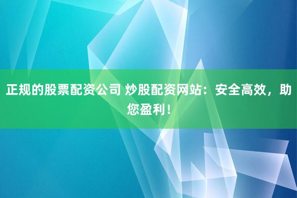正规的股票配资公司 炒股配资网站：安全高效，助您盈利！