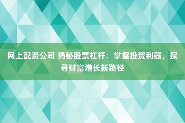网上配资公司 揭秘股票杠杆：掌握投资利器，探寻财富增长新路径