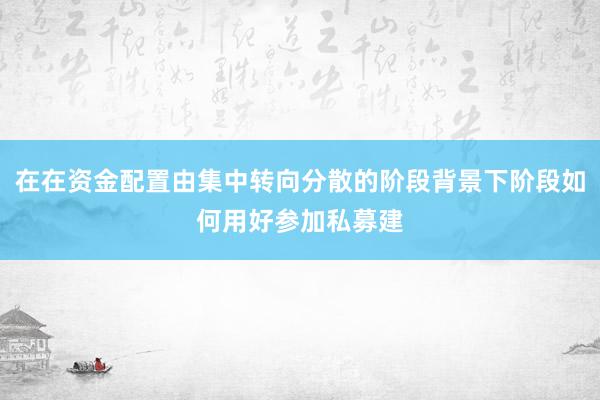 在在资金配置由集中转向分散的阶段背景下阶段如何用好参加私募建