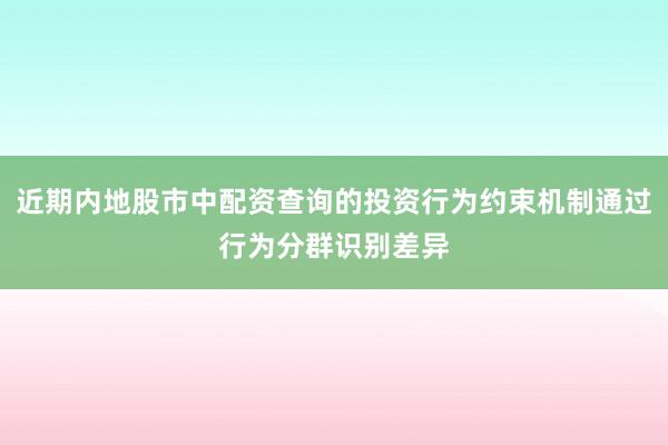 近期内地股市中配资查询的投资行为约束机制通过行为分群识别差异