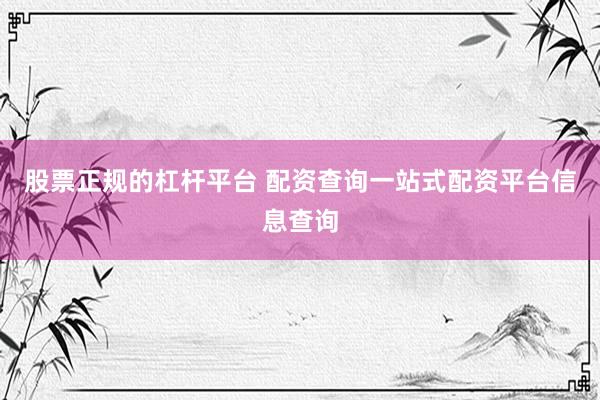 股票正规的杠杆平台 配资查询一站式配资平台信息查询