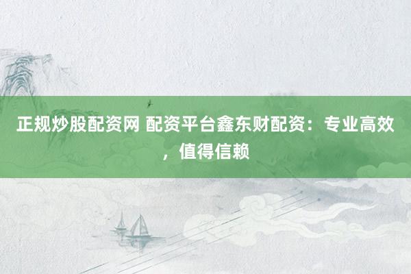 正规炒股配资网 配资平台鑫东财配资：专业高效，值得信赖
