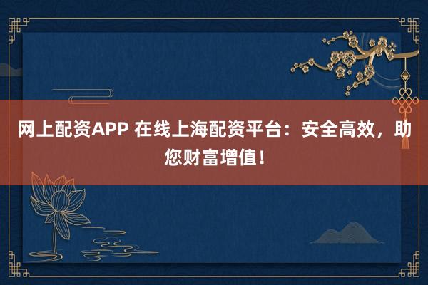 网上配资APP 在线上海配资平台：安全高效，助您财富增值！
