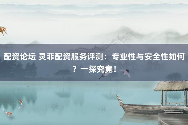 配资论坛 灵菲配资服务评测：专业性与安全性如何？一探究竟！