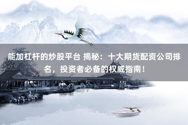 能加杠杆的炒股平台 揭秘:十大期货配资公司排名,投资者必备的权威指南!