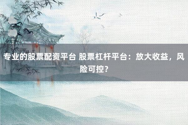 专业的股票配资平台 股票杠杆平台：放大收益，风险可控？