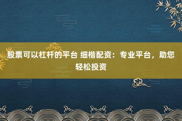 股票可以杠杆的平台 细楷配资：专业平台，助您轻松投资